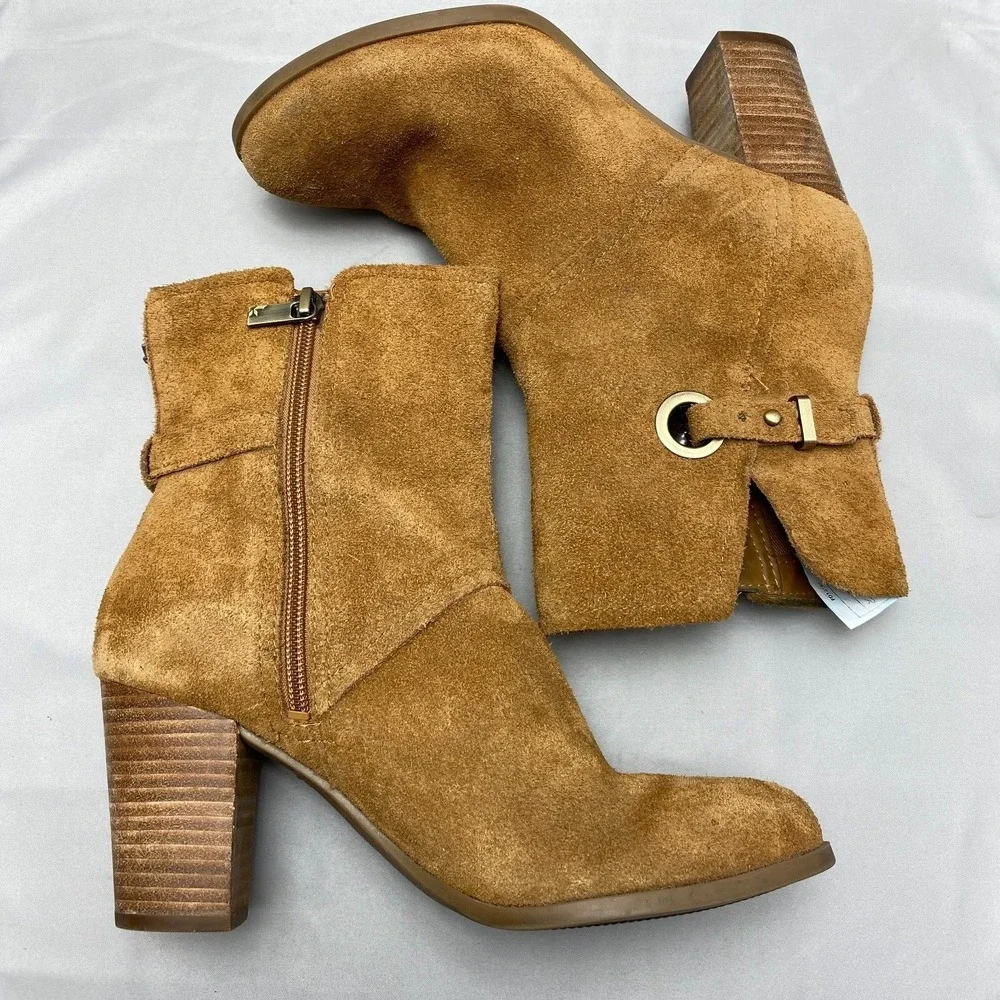 Koolaburra‎ Ugg Ankle Boots 7 Chestnut Brown Suede Samiah Buckle Heeled Bootie - Picture 5 of 7